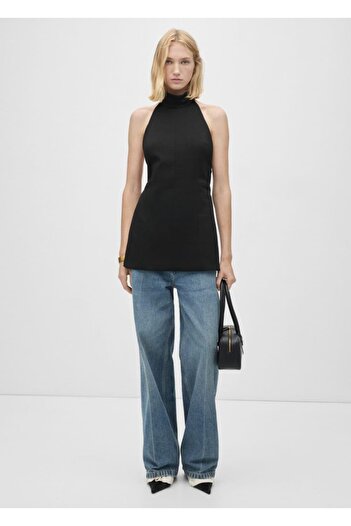 MANGO Woman Open Back Halter Collar Blouse