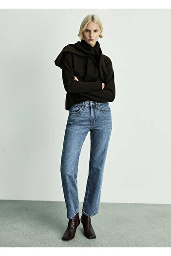 MANGO Woman Pantaloni de jeans cu tăietură dreaptă cu talie mijlocie Matilda