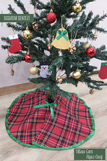 Tasarım Sentezi Christmas Plaid Pine Tree Skirt - Christmas Christmas Tree Ornament, Base New Year Tree Ornament