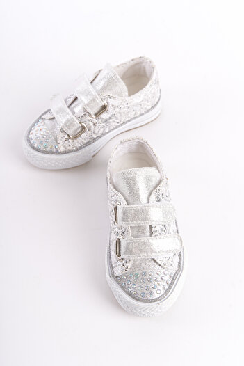 KATEYLER New Season Stoned Velcro Silver Orthopedic Girls Shoes, Girls' Sports Shoes 21-30 Illuminated