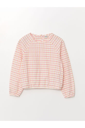 LC Waikiki Crew Neck Plaid Long Sleeve Girl's Blouse