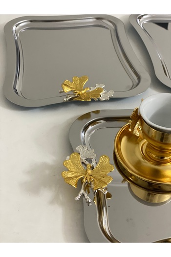 MİNEL dekor Steel Butterfly Large Model 3 Pieces Italian Serving and Presentation Tray 26 cm