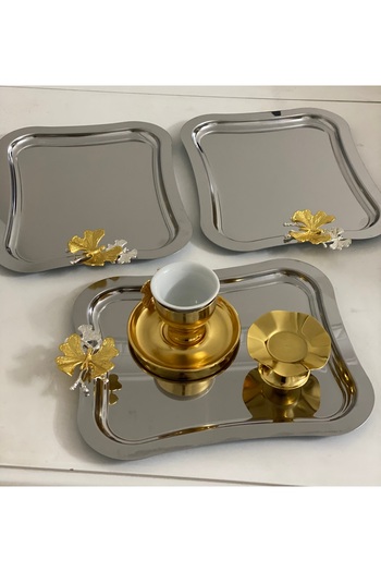 MİNEL dekor Steel Butterfly Large Model 3 Pieces Italian Serving and Presentation Tray 26 cm