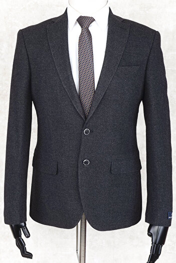 Jan Carlucci JAN CARLUCCİ Wool Men's Regular Fit Mono Collar Black Drop 4 Single Jacket