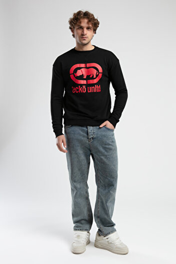 ECKO UNLTD Liberty Black Crew Neck Printed Loose Fit Men's Sweatshirt