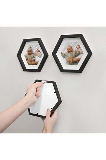 Nobbystar Adhesive Disconnect Medium Size Black Hexagonal Frame with Paspart - Pack of 3