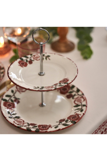 Bella Maison Jolly Porcelain 2-Tier Cookie Holder Red