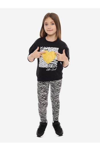 Victor and Jane By Styli Graphic Print Round Neck Sweatshirt & Animal Print Leggings Set