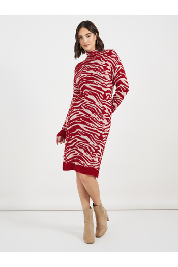 Styli Turtle Neck Patterned Sweater Knee Length Dress