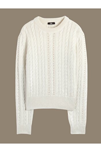 MAMAYAGA Women's Crew Neck Textured Ecru Color Sports Stylish Knitwear