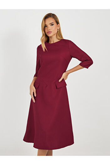 Styli Textured A-Line Midi Dress with Flap Detail