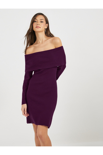 Styli Plain Off Shoulder Sweater Mini Dress