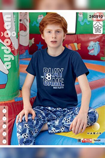 Aydoğan Men's Waiter Fleece Short Sleeve Navy Blue Pajama Set240510