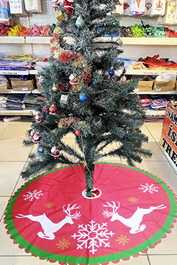 Parti dolabı Red White Deer Santa Claus Patterned Christmas Tree Cover Decorative Pine Tree Skirt Doily Ornament