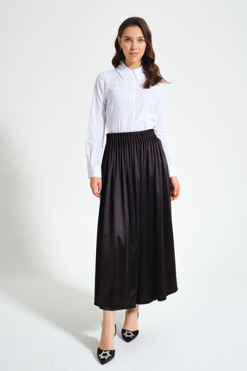 Mizalle Pleated Waist Crepe Black Skirt