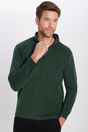 Tudors Unisex Standard Fit Relaxed Fit Non Pilling Cold Proof Stand Collar Khaki Fleece Sweatshirt