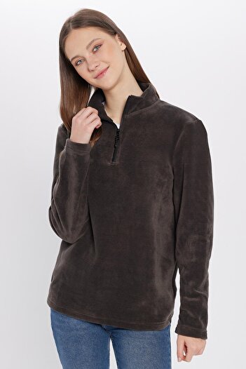 Tudors Unisex Standart Fit Anti-pilling Tüylenme Yapmayan Soğuk Geçirmez Füme Dik Bato Yaka Polar Sweatshir