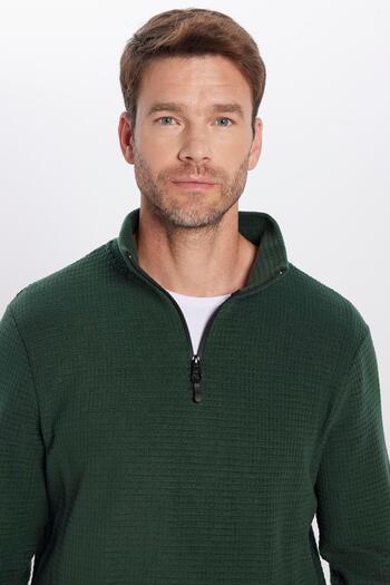 Tudors Unisex Standard Fit Relaxed Fit Non Pilling Cold Proof Stand Collar Khaki Fleece Sweatshirt