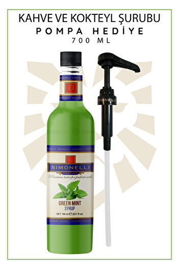 Simonelli Kahve Ve Kokteyl Şurubu Yeşil Nane Aromalı 700 ml Pompa Hediyeli