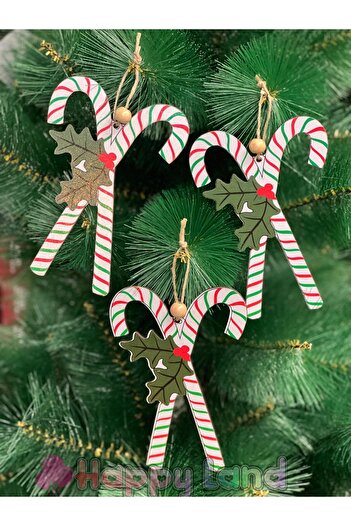 Happyland New Year's 2-Piece Berry Leaf Wooden Walking Stick Candy Ornament - 3 Decor