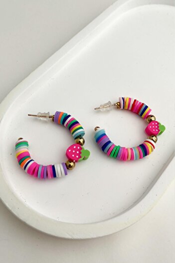 Modex Colorful Fimo Hoop Earrings with Strawberry Details (3cm)