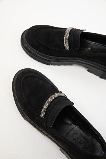 SOHO BLACK SUEDE-PLATINUM Γυναικεία Loafer Παπούτσια 17481