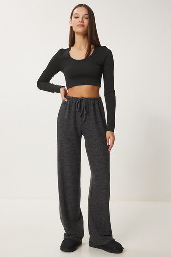 Happiness İstanbul Women's Anthracite Soft Loose Knitted Pants Ub00295