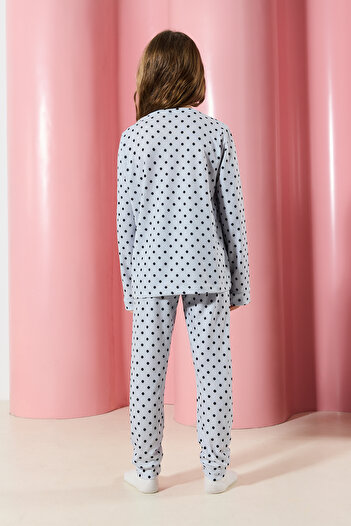TRENDYOLKIDS Unisex Σετ Πιτζάμες Γκρι Πουά - Πλεκτό Σετ Tkdaw25au00095