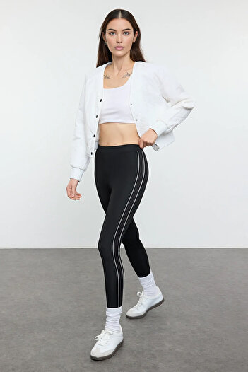 Trendyol Collection Black Stripe Detailed Full Length Knitted Sports Leggings Thmaw25Ty00021