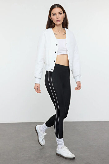 Trendyol Collection Black Stripe Detailed Full Length Knitted Sports Leggings Thmaw25Ty00021