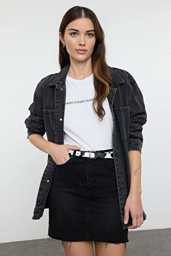 Trendyol Collection Dámský pásek Black Leather Look Twoaw25Ke00011