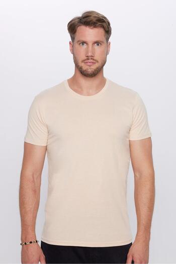 Tudors Μπλουζάκι Unisex Slim Fit Slim Fit 100% βαμβακερό μαλακό κρεμ χρώματος Crew λαιμόκοψη