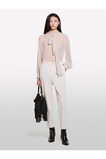 Sisley Women's Beige Elastic Waisted Back Velvet Trousers