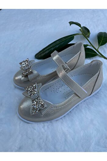 Sare Çocuk Giyim Princess Gold Glitter Butterfly Bow Kids Birthday Shoes(26-36)