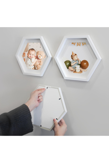 Nobbystar Adhesive Disconnect Large Size White Hexagonal Frame with Paspart - Pack of 3
