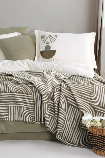 İyi Geceler İstanbul Good Night Istanbul Babylon Khaki Double 100% Cotton Duvet Cover and Blanket Set