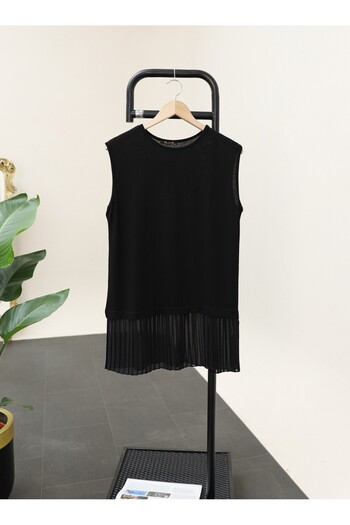 Modamorfo Pleated Combed Cotton Dress with Tulle Detail