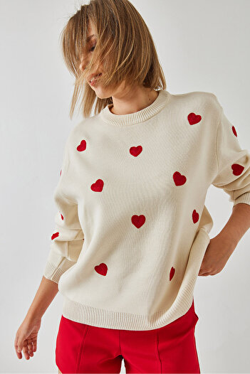 Bianco Lucci Women's Heart Embroidered Knitwear Sweater 14320 60351780