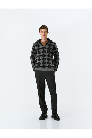 Koton Pulover din tricot cu jumătate de fermoar cu model Argyle