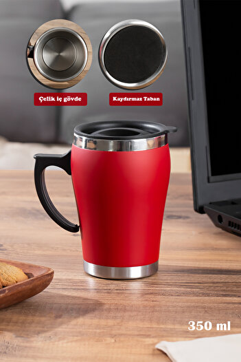 Porsima 05667 Red Stainless Steel Thermos - Leak-Proof, Insulated Cup 350ml
