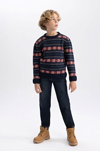 DeFacto Boy's Christmas Themed Crew Neck Knitwear Sweater B2247A823Cw