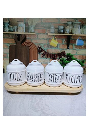 Karçiçeği Home 4Pcs Ceramic 400ml Salt/Thyme/Pepper/Mint Jar Set