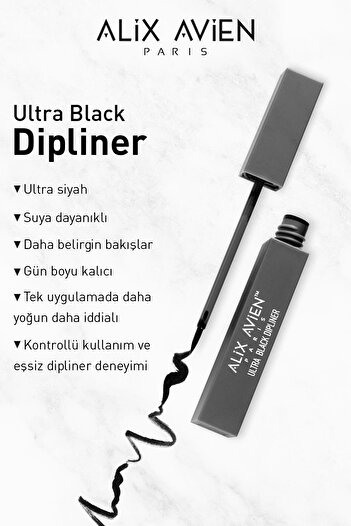 Alix Avien Uzun Süre Kalıcı,Suya Dayanıklı,Yoğun Pigmentli Keçe Uçlu Siyah Likit Eyeliner- Ultra Black Dipliner
