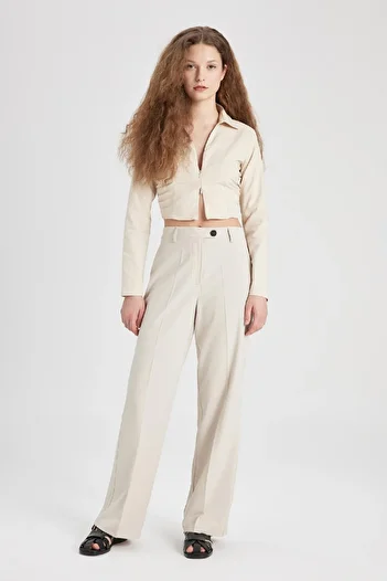 DeFacto High Waist Wide Leg Straight Classic Trousers - B7495Ax24Sp