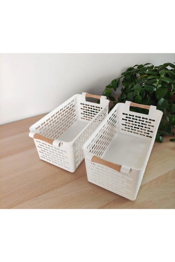 safestore 2 Pieces White Plastic Organizer Basket - Cabinet Interior and Drawer Organizer - with Holder