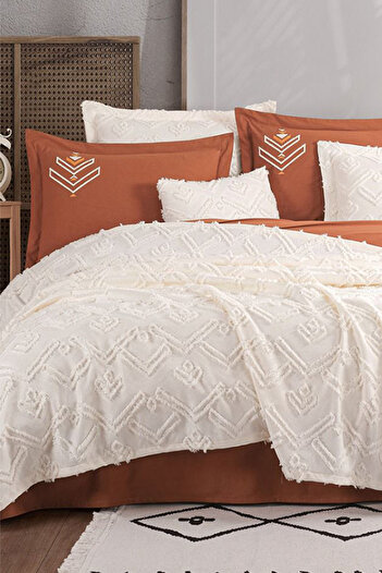 İyi Geceler İstanbul Good Night Istanbul Aztec Cream Double 100% Cotton Bedspread Set