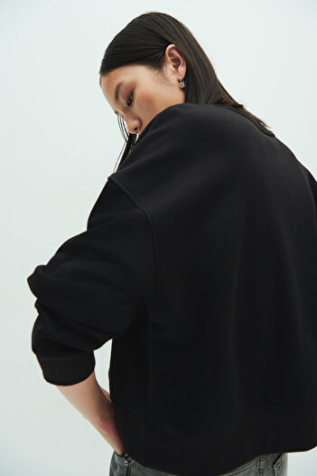 H&M İşlemeli Oversize Sweatshirt