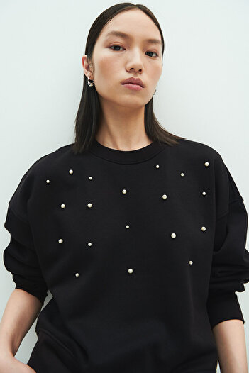 H&M İşlemeli Oversize Sweatshirt