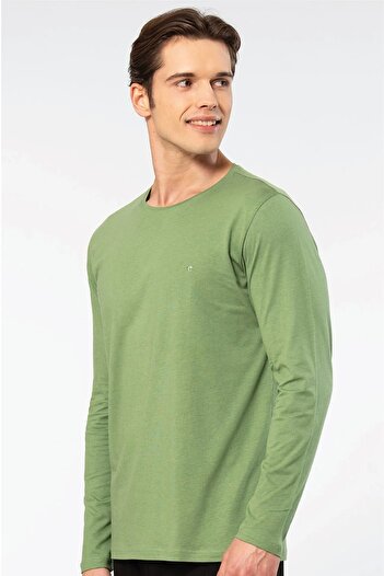 Cacharel 50% Modal 50% Cotton Crew Neck Men's Long Sleeve T-Shirt