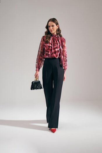EXPLOSION Patterned Chiffon Collar Blouse with Stone Accessories
